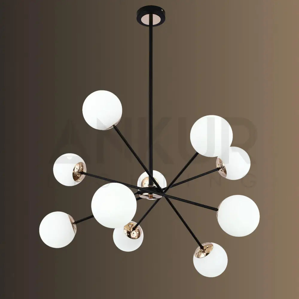 ANKUR HYDRON 10 LIGHT METAL AND MILKY GLOBE CHANDELIER - Ankur Lighting