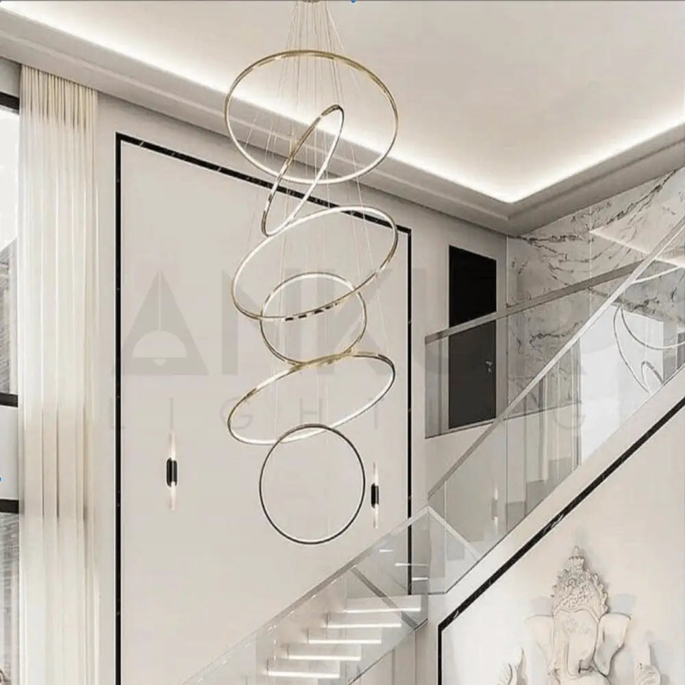 ANKUR INTERSTELLER MODERN DOUBLE HEIGHT LED RINGS CHANDELIER - Ankur Lighting