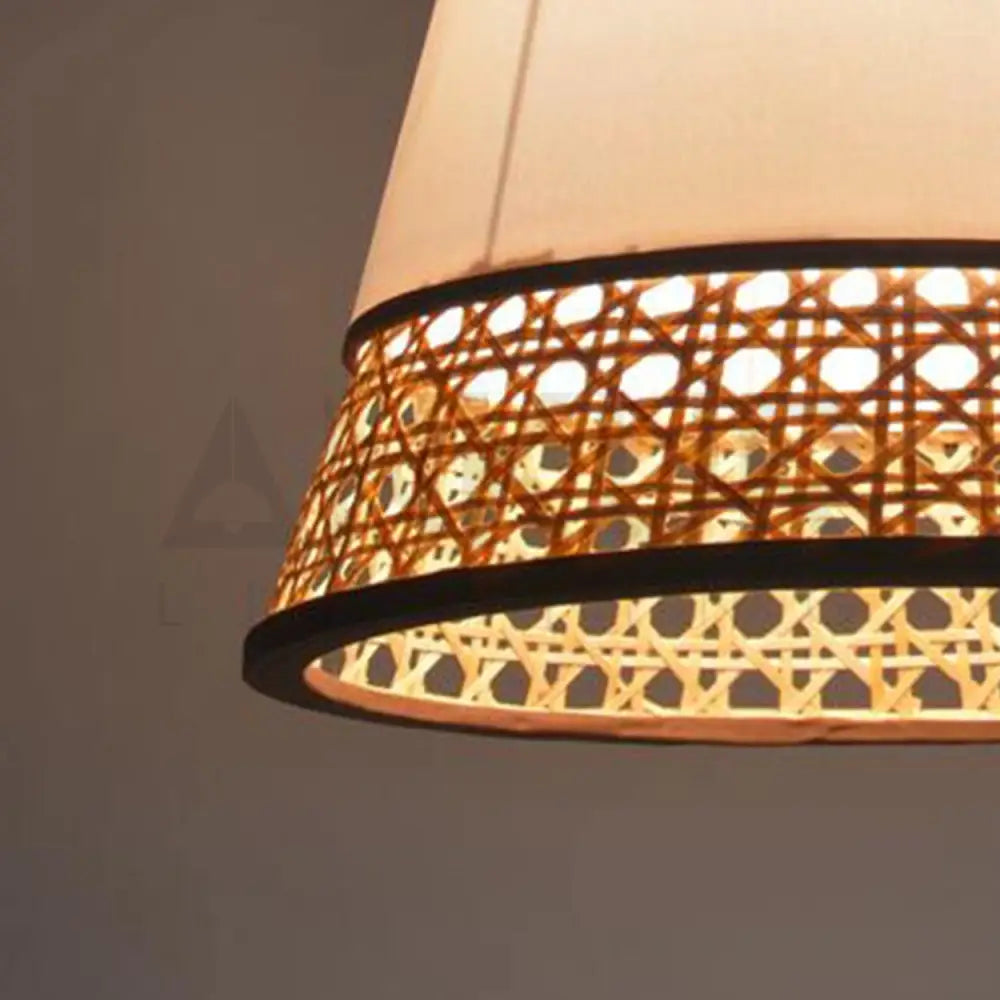 ANKUR JANE RETRO NATURAL BAMBOO CANE AND FABRIC PENDANT LIGHT - Ankur Lighting