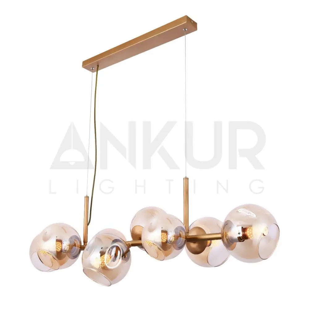 ANKUR JONAS 8 LIGHT CHAMPAGNE GLASS WITH GOLDEN LINEAR CHANDELIER - Ankur Lighting