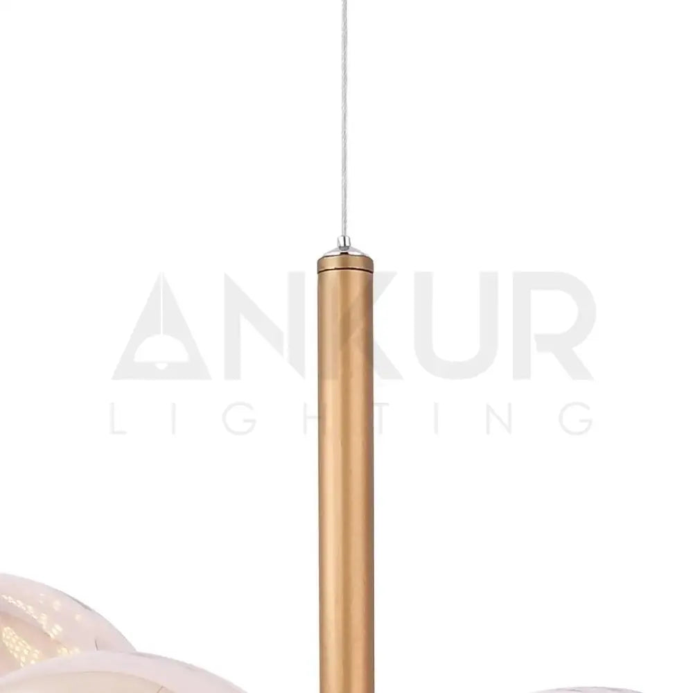 ANKUR JONAS 8 LIGHT CHAMPAGNE GLASS WITH GOLDEN LINEAR CHANDELIER - Ankur Lighting