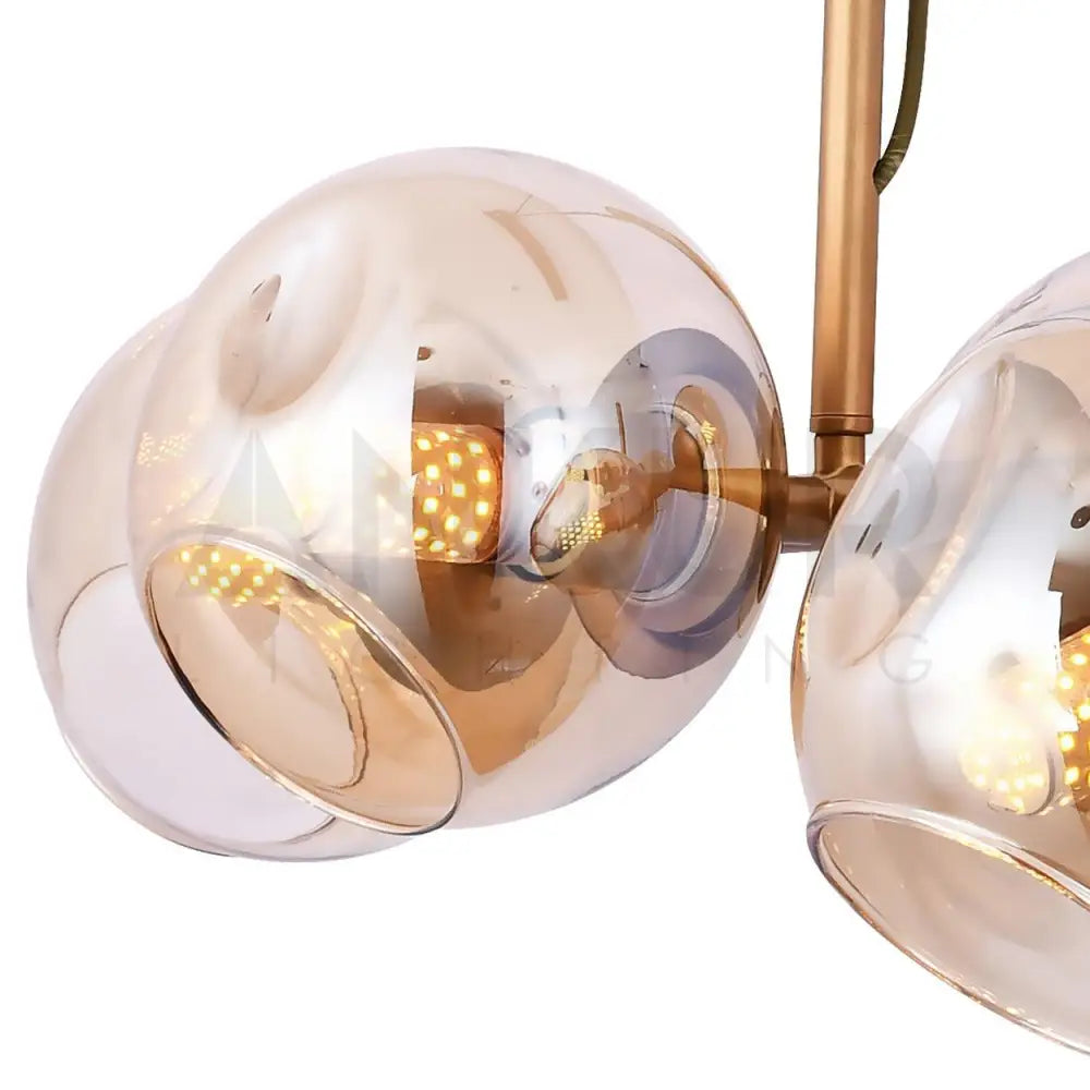 ANKUR JONAS 8 LIGHT CHAMPAGNE GLASS WITH GOLDEN LINEAR CHANDELIER - Ankur Lighting