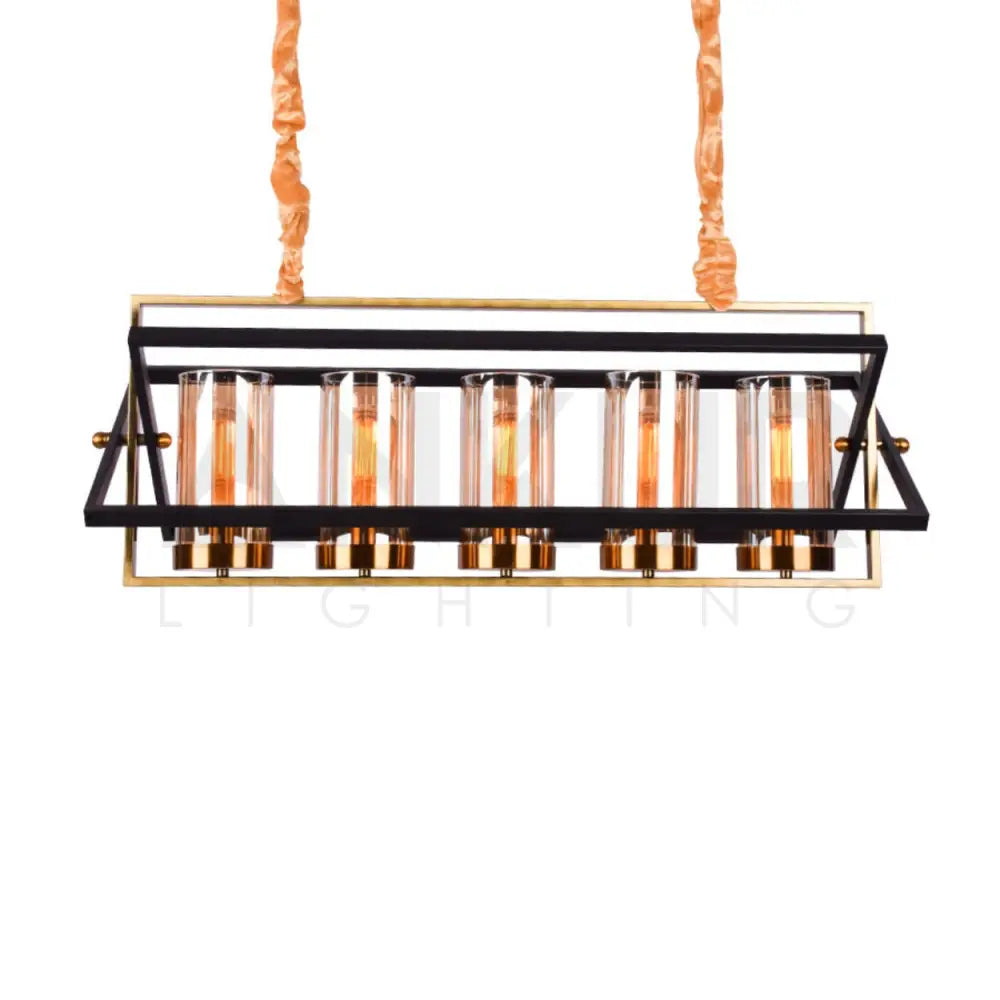 ANKUR JOY ANTIQUE FINISH LINEAR GLASS CHANDELIER 5 LIGHT Chandelier