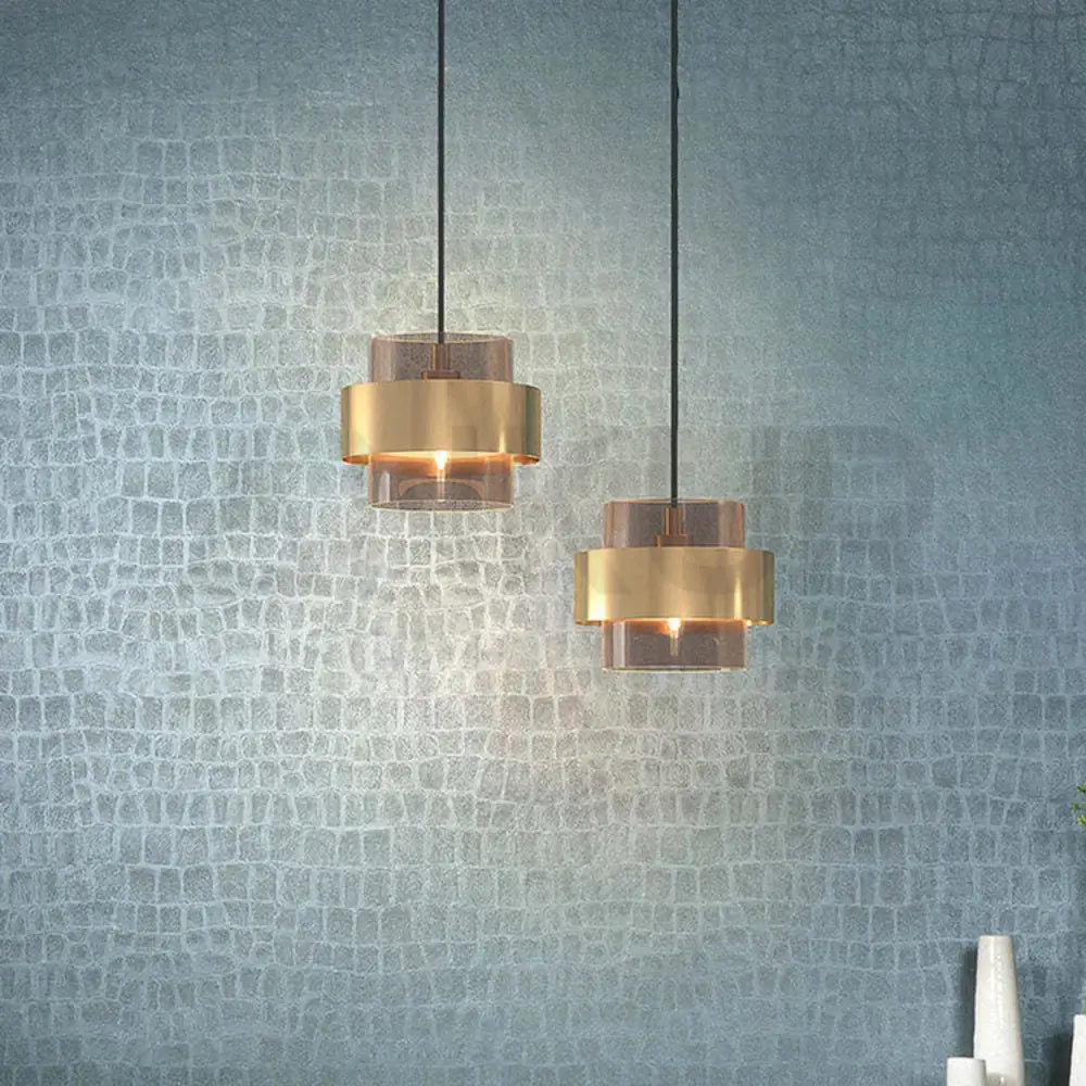 ANKUR LIGHTING DUAL-LAYER GLASS AND METAL MODERN GLASS PENDANT LIGHT Pendant Light