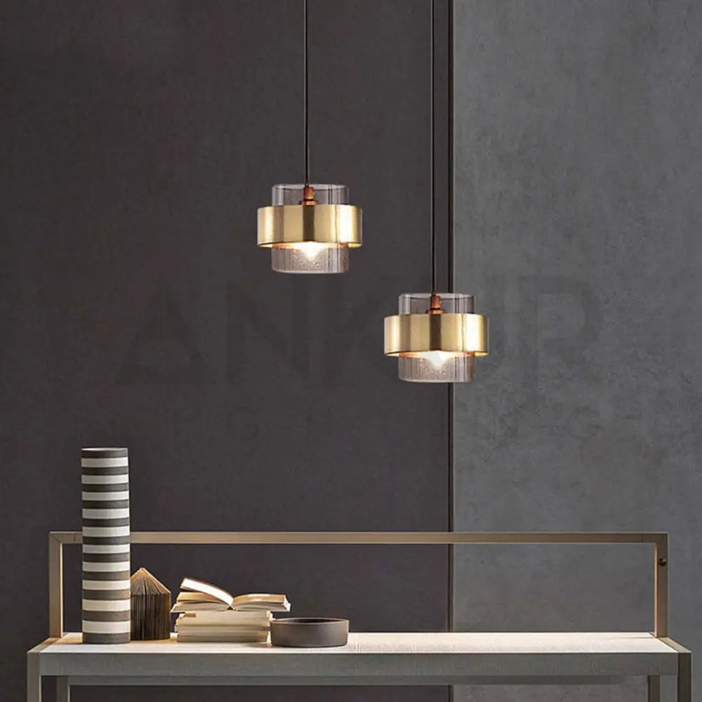 ANKUR LIGHTING DUAL-LAYER GLASS AND METAL MODERN GLASS PENDANT LIGHT Pendant Light