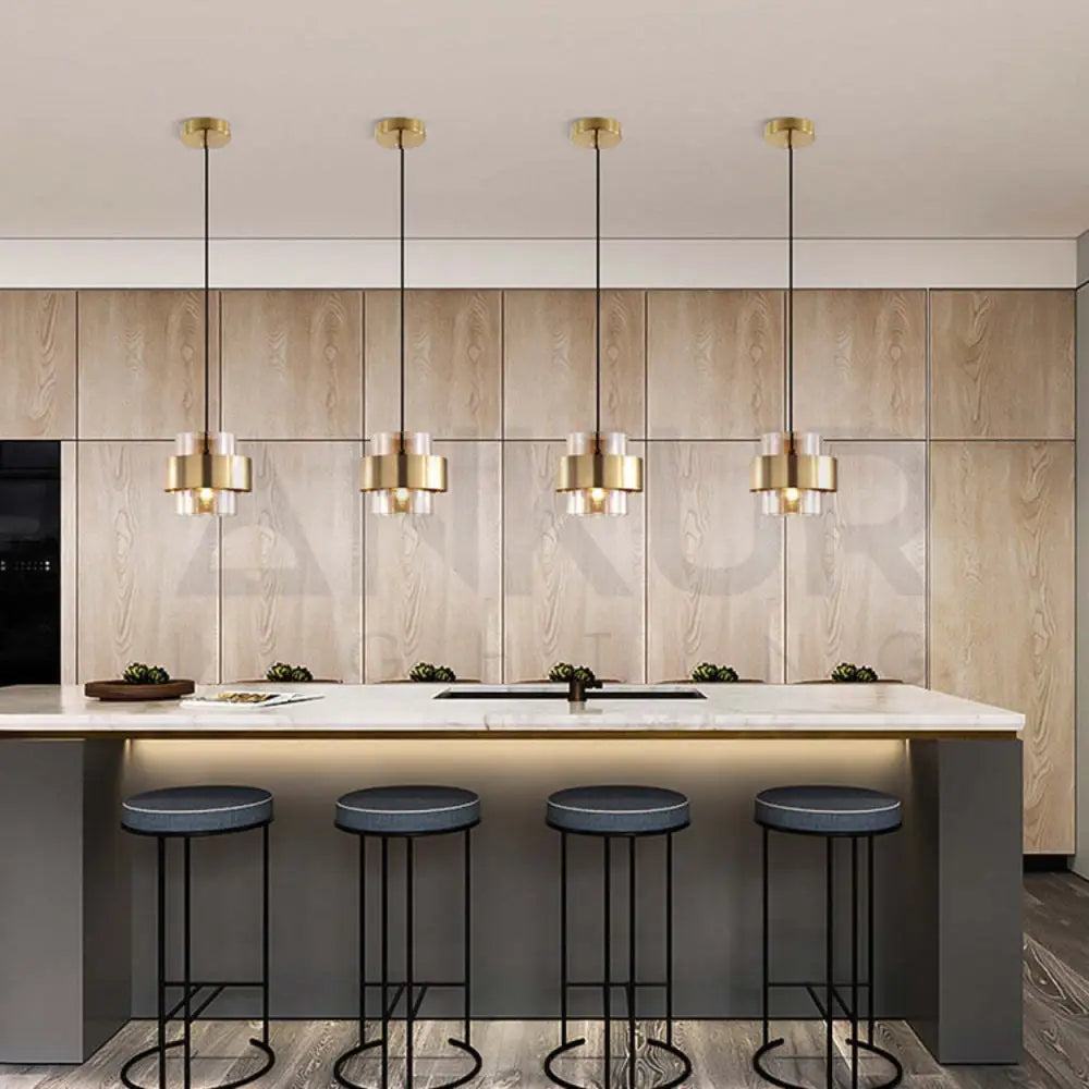 ANKUR LIGHTING DUAL-LAYER GLASS AND METAL MODERN GLASS PENDANT LIGHT Pendant Light