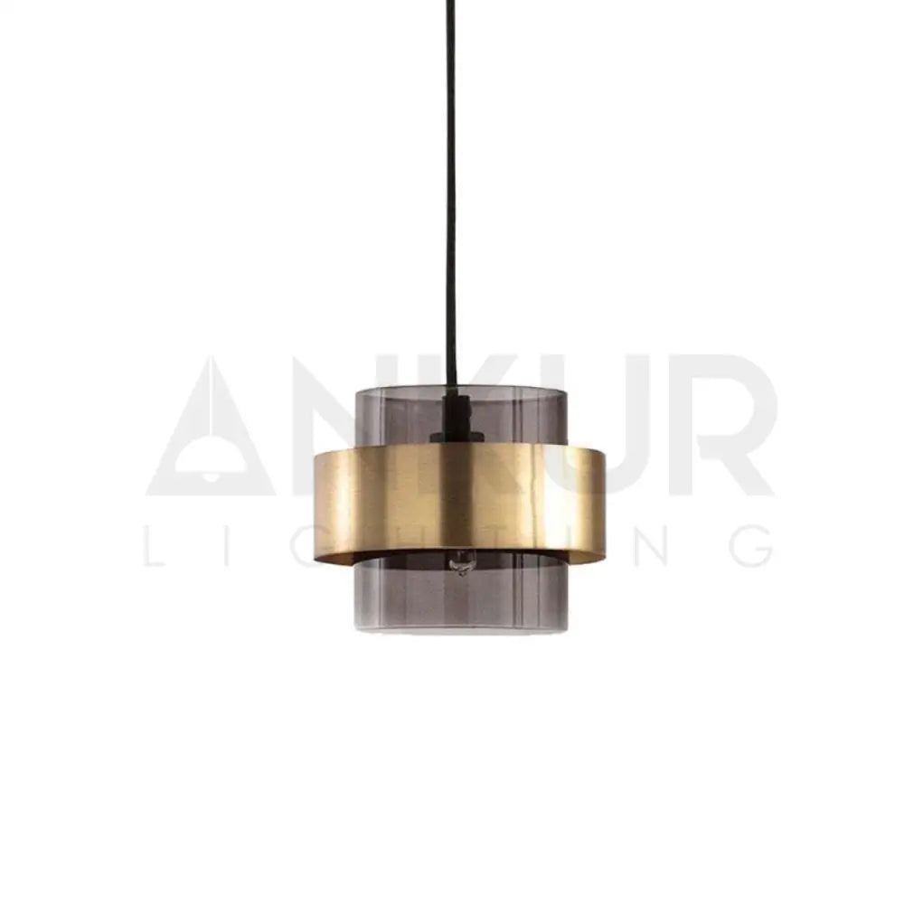 ANKUR LIGHTING DUAL-LAYER GLASS AND METAL MODERN GLASS PENDANT LIGHT SMOKE Pendant Light