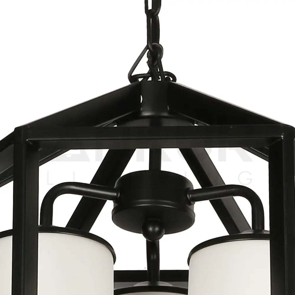 ANKUR MANHATTAN 3 LIGHT BLACK METAL WITH WHITE GLASS CHANDELIER - Ankur Lighting