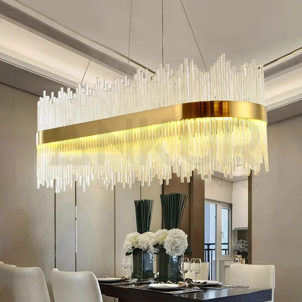 ANKUR MATITA GLASS CONTEMPORARY RECTANGULAR LED CHANDELIER - Ankur Lighting