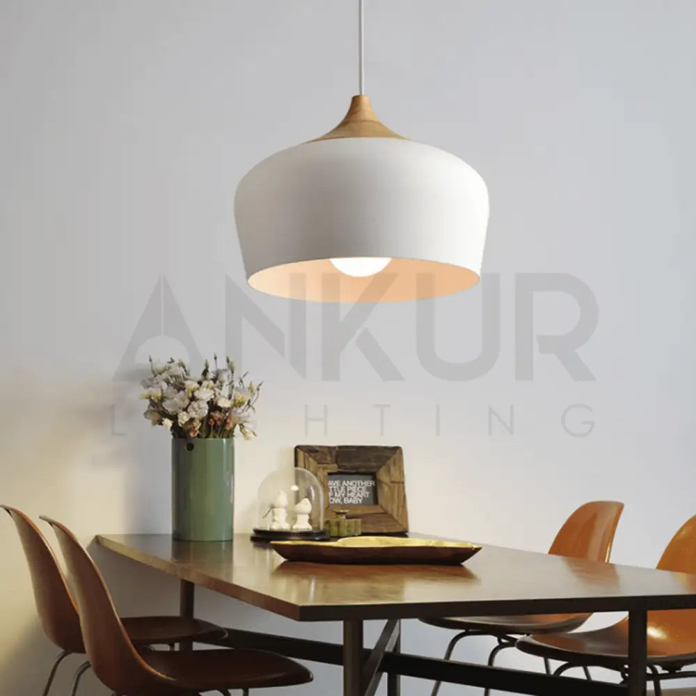 ANKUR MODERN NORDIC DOME WITH NATURAL WOOD PENDANT LIGHT - Ankur Lighting
