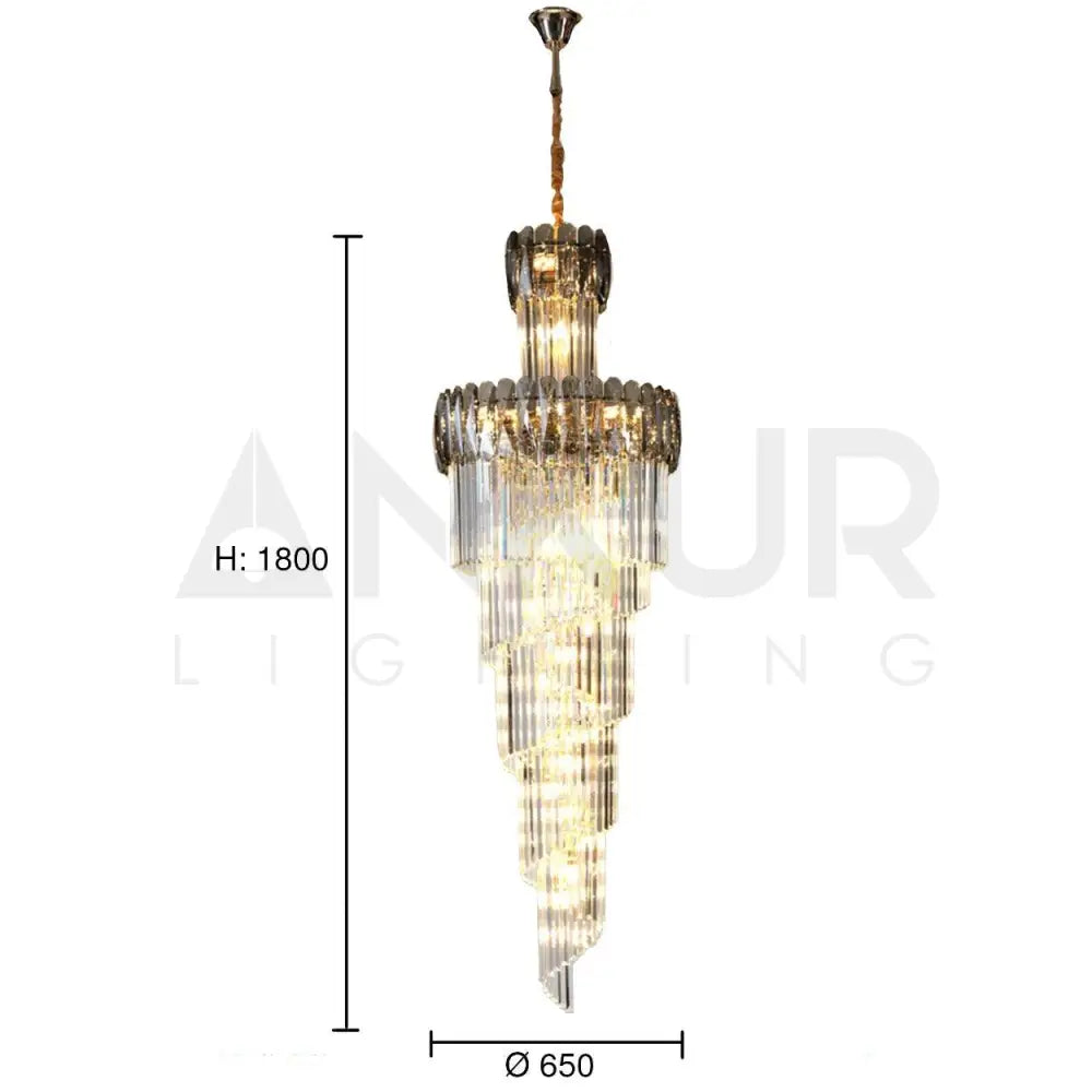ANKUR MODERN SMOKE CROWN MULTILAYER CRYSTAL DOUBLE HEIGHT CHANDELIER - Ankur Lighting