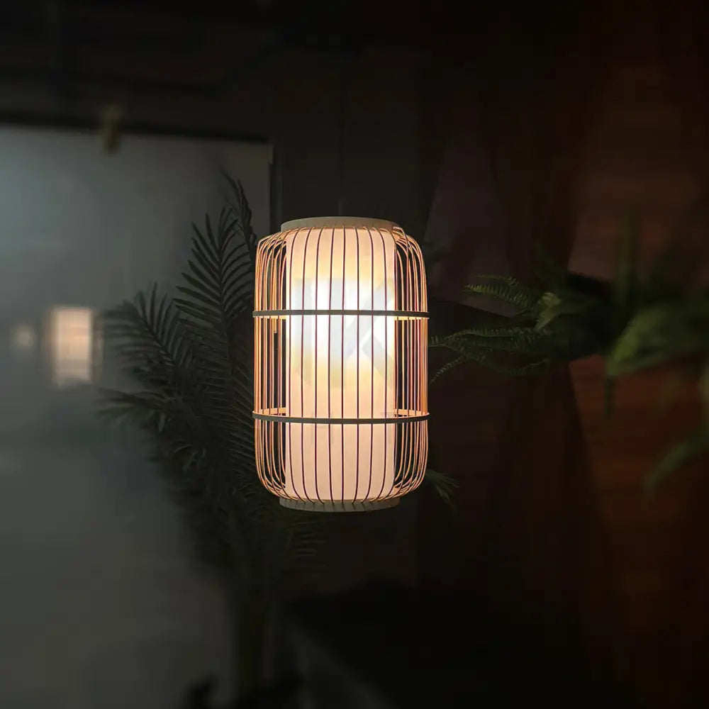 ANKUR NIVA NATURAL BAMBOO CANE AND FABRIC PENDANT LIGHT Pendant Light
