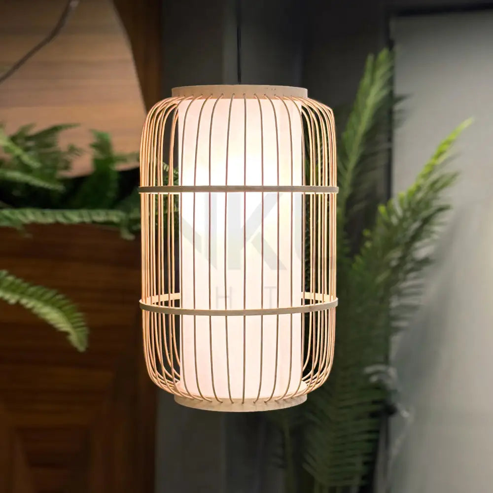 ANKUR NIVA NATURAL BAMBOO CANE AND FABRIC PENDANT LIGHT Pendant Light