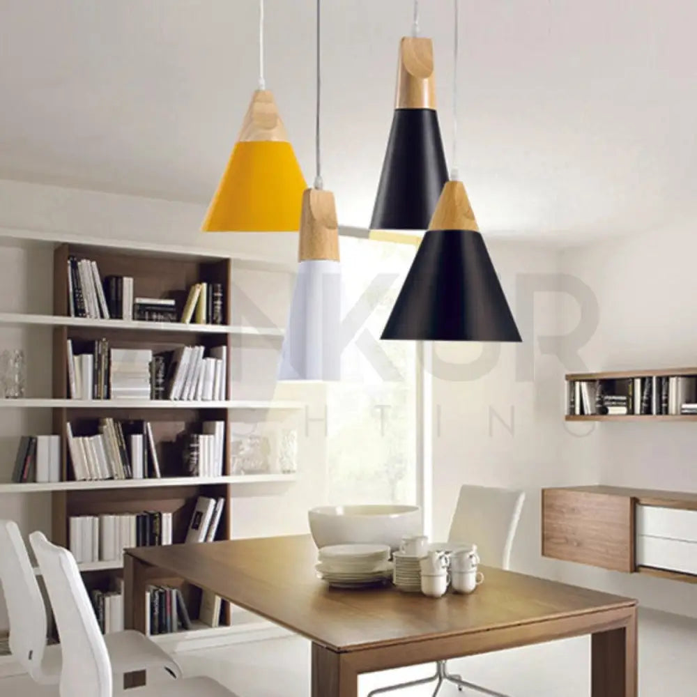 ANKUR NORDIC SLIM CONE NATURAL WOOD AND METAL PENDANT LIGHT - Ankur Lighting