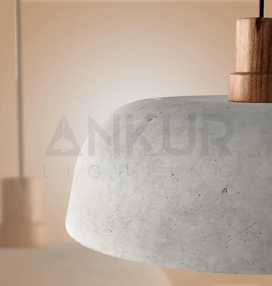 ANKUR NORDIC WIDE CONCRETE HANGING WITH NATURAL WOOD - Ankur Lighting
