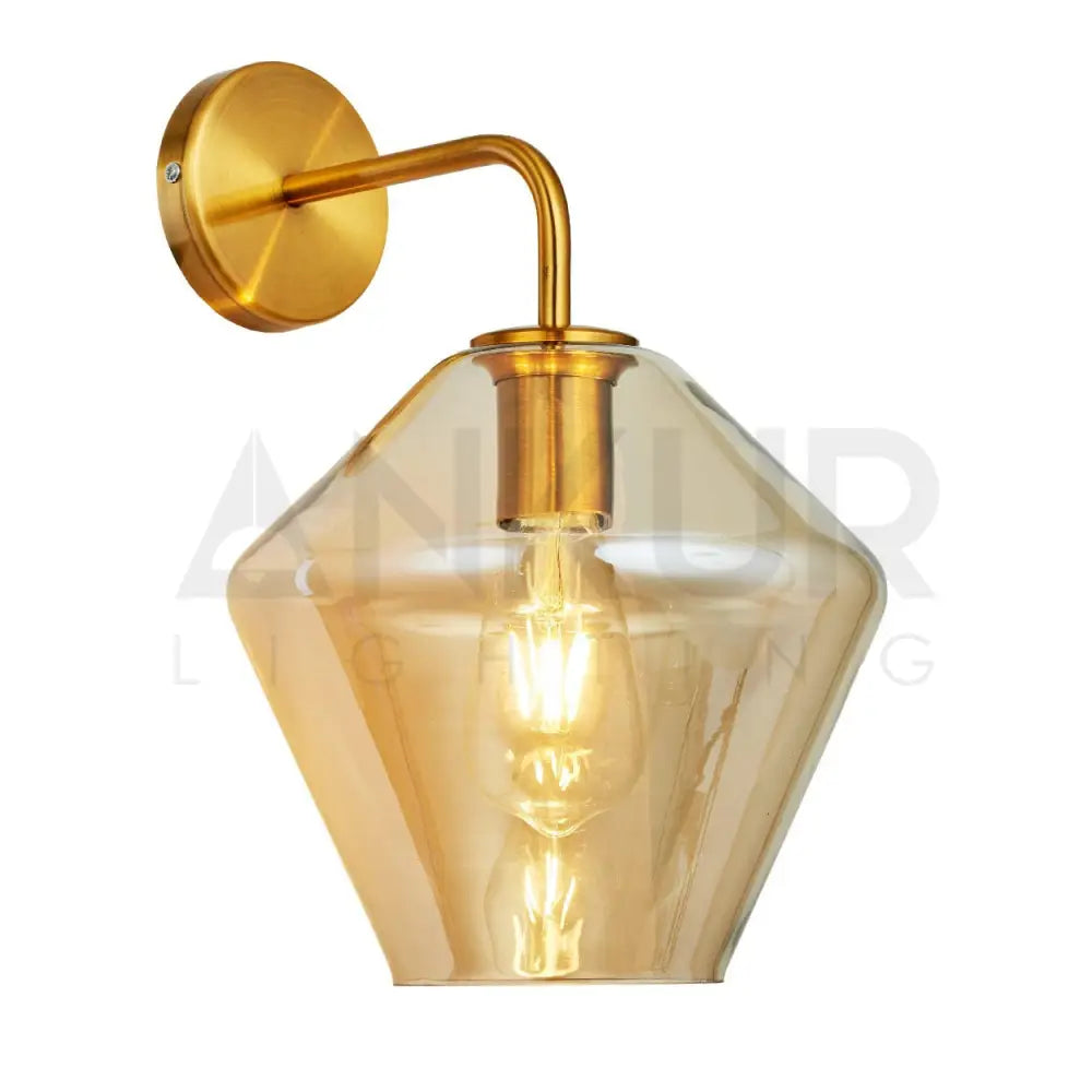 ANKUR PEAR WALL LIGHT WITH AMBER/COGNAC GLASS AND ANTIQUE BRASS FINISH - Ankur Lighting