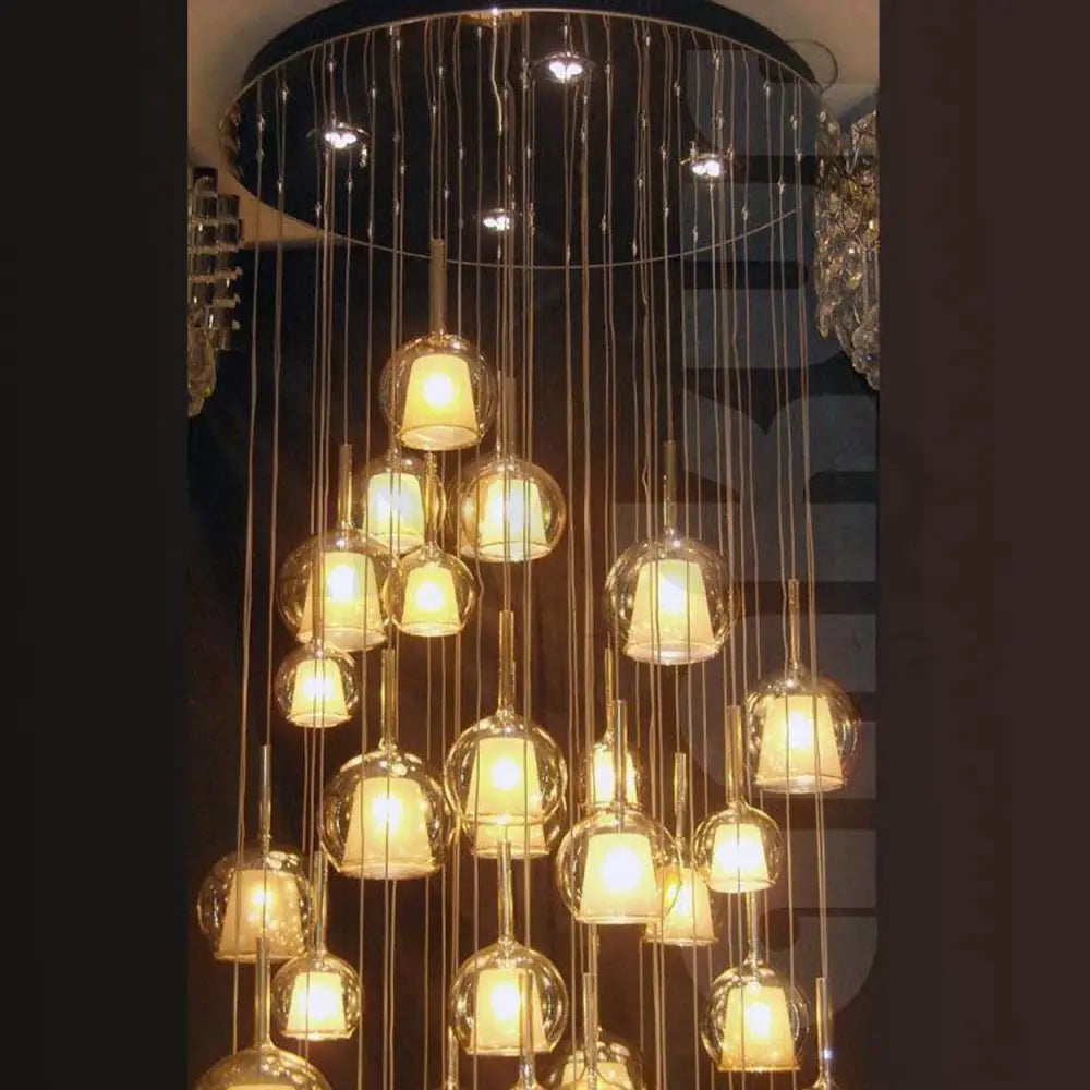 ANKUR PENTA GLO CONTEMPORARY DOUBLE HEIGHT GLASS CHANDELIER - Ankur Lighting