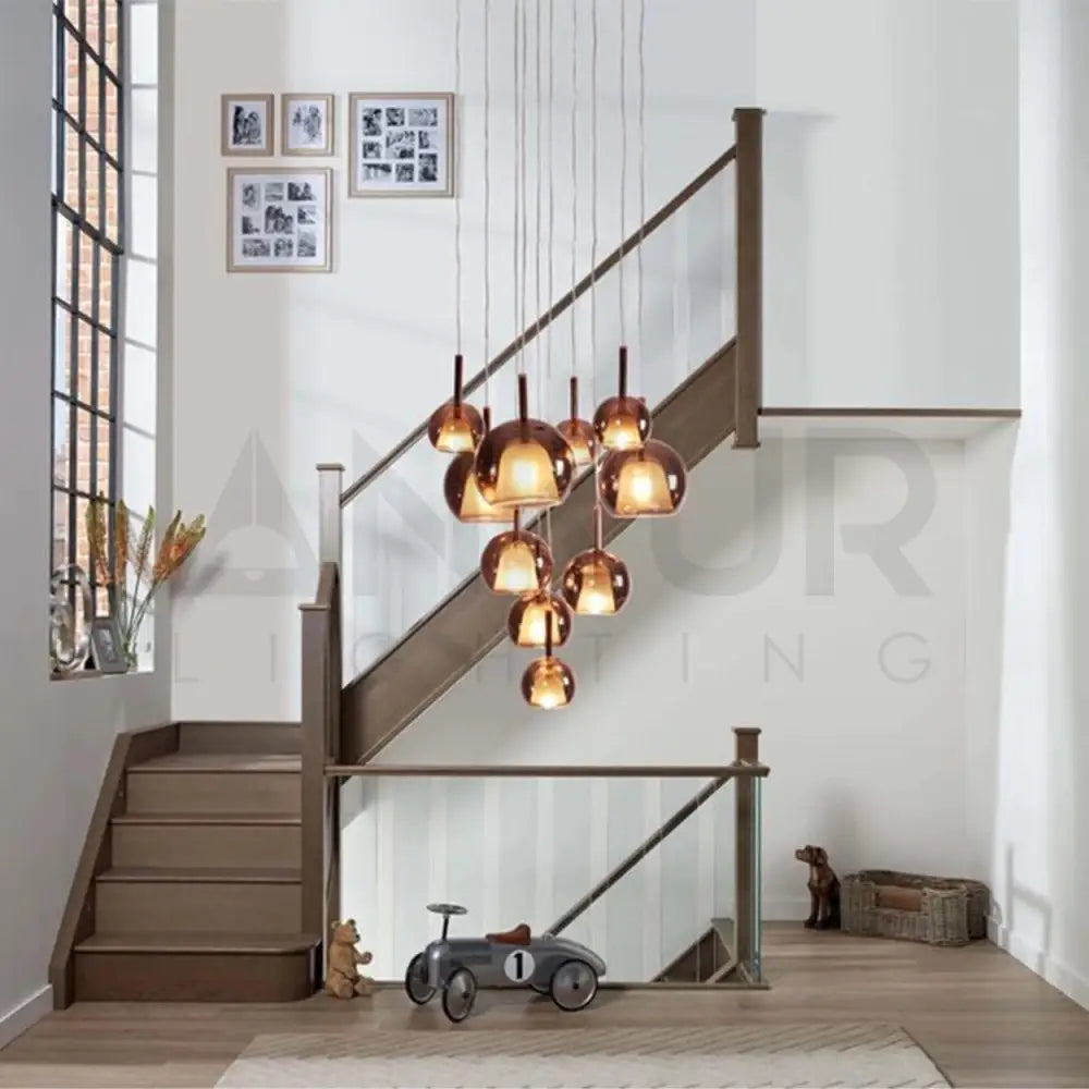 ANKUR PENTA GLO CONTEMPORARY DOUBLE HEIGHT GLASS CHANDELIER - Ankur Lighting