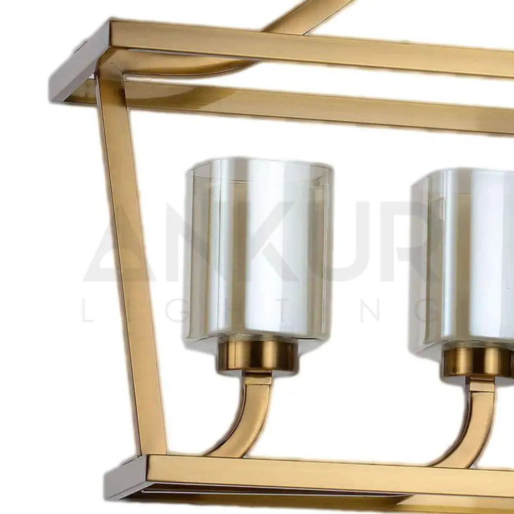 ANKUR RECTANGLE 4 LAMP CASA ANTIQUE BRASS METAL WITH GLASS CHANDELIER - Ankur Lighting