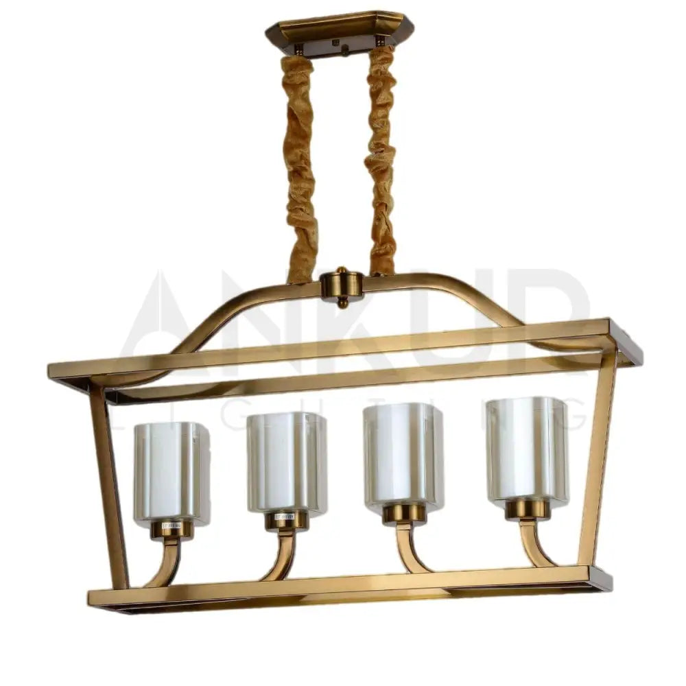ANKUR RECTANGLE 4 LAMP CASA ANTIQUE BRASS METAL WITH GLASS CHANDELIER - Ankur Lighting