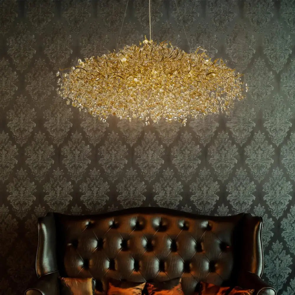 ANKUR RECTANGLE BLOOM CONTEMPORARY CRYSTAL CHANDELIER 1200MM (48’’) / GOLD + AMBER Chandelier