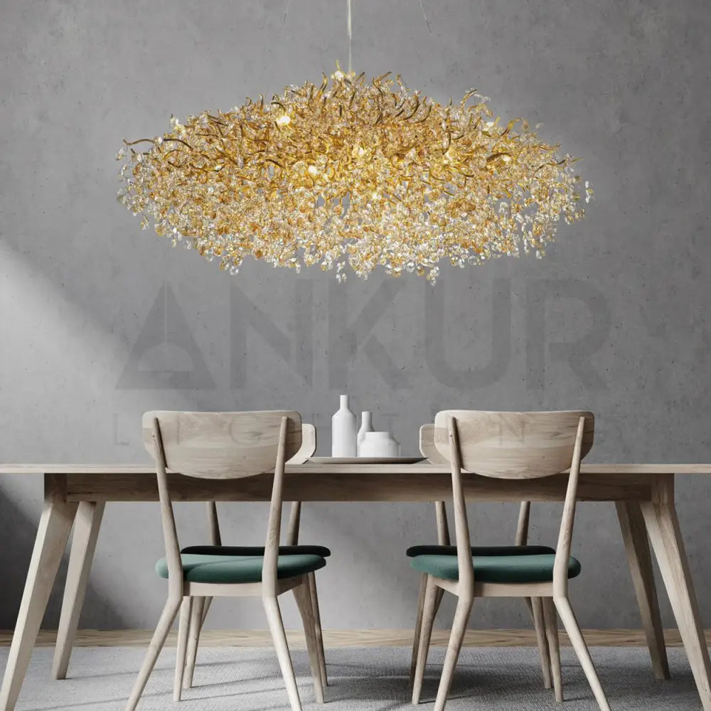 ANKUR RECTANGLE BLOOM CONTEMPORARY CRYSTAL CHANDELIER 1600MM (63’’) / GOLD + AMBER Chandelier