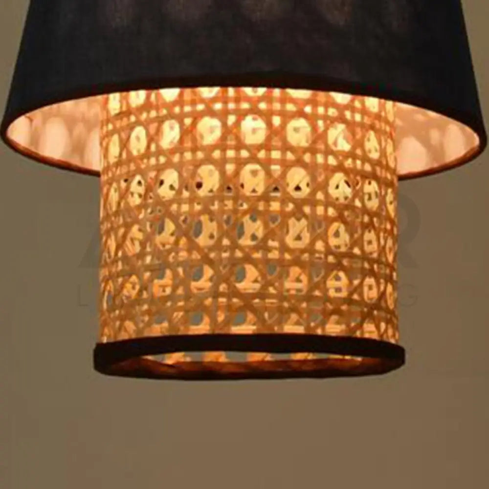 ANKUR RETRO CONICAL NATURAL BAMBOO CANE AND FABRIC PENDANT LIGHT - Ankur Lighting