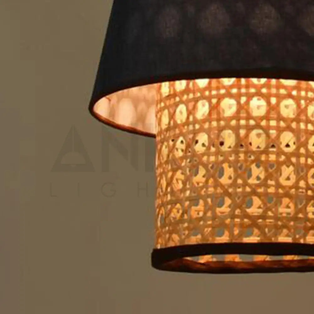 ANKUR RETRO CONICAL NATURAL BAMBOO CANE AND FABRIC PENDANT LIGHT - Ankur Lighting