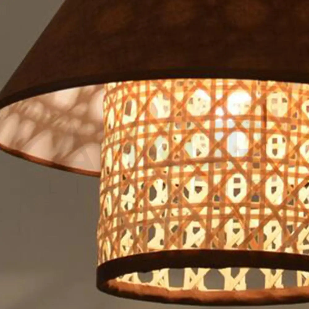 ANKUR RETRO NATURAL BAMBOO CANE AND FABRIC PENDANT LIGHT DARK BROWN - Ankur Lighting