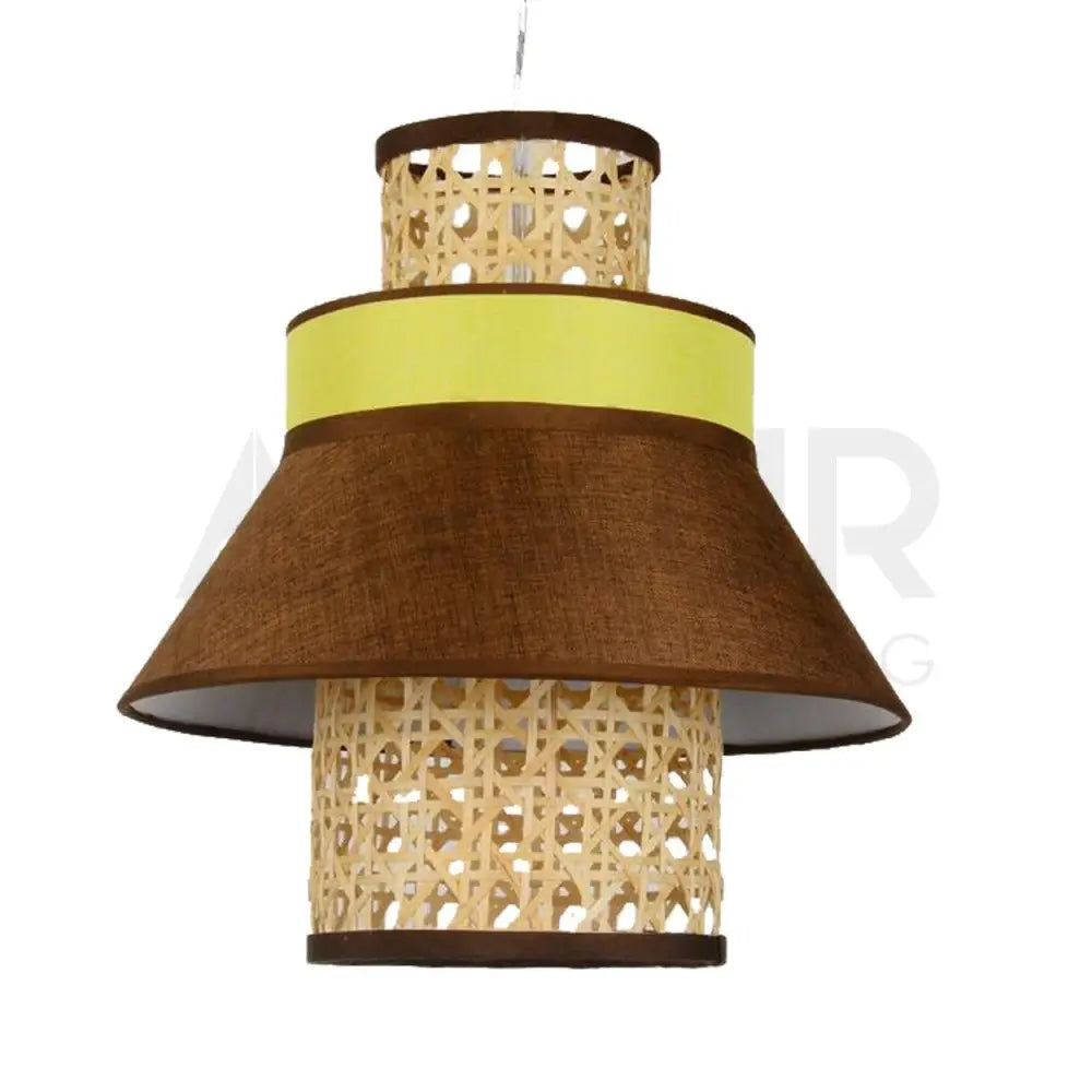 ANKUR RETRO NATURAL BAMBOO CANE AND FABRIC PENDANT LIGHT DARK BROWN - Ankur Lighting