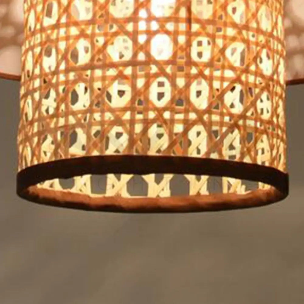 ANKUR RETRO NATURAL BAMBOO CANE AND FABRIC PENDANT LIGHT DARK BROWN - Ankur Lighting