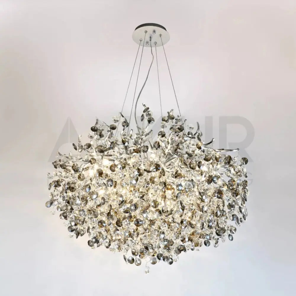 ANKUR ROUND BLOOM CONTEMPORARY CRYSTAL CHANDELIER 600MM (24’’) / BLACK + CHROME Chandelier