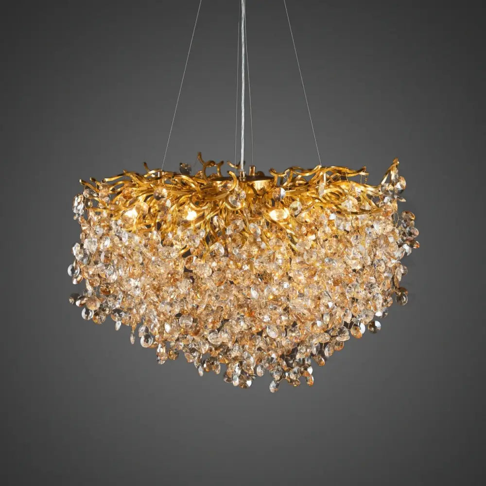 ANKUR ROUND BLOOM CONTEMPORARY CRYSTAL CHANDELIER 600MM (24’’) / GOLD + AMBER Chandelier