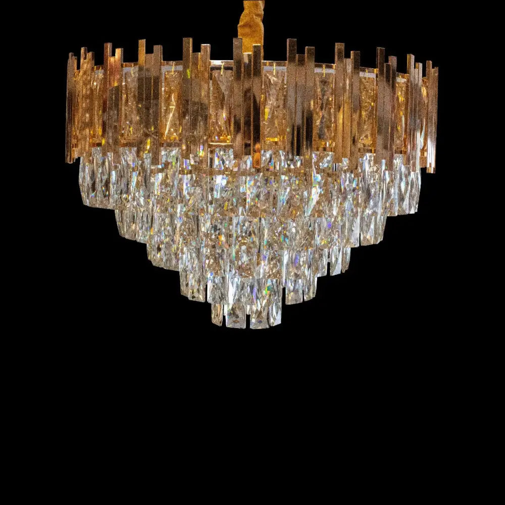 ANKUR ROUND CRYSTAL CHANDELIER WITH GOLD METAL PLATE - Ankur Lighting