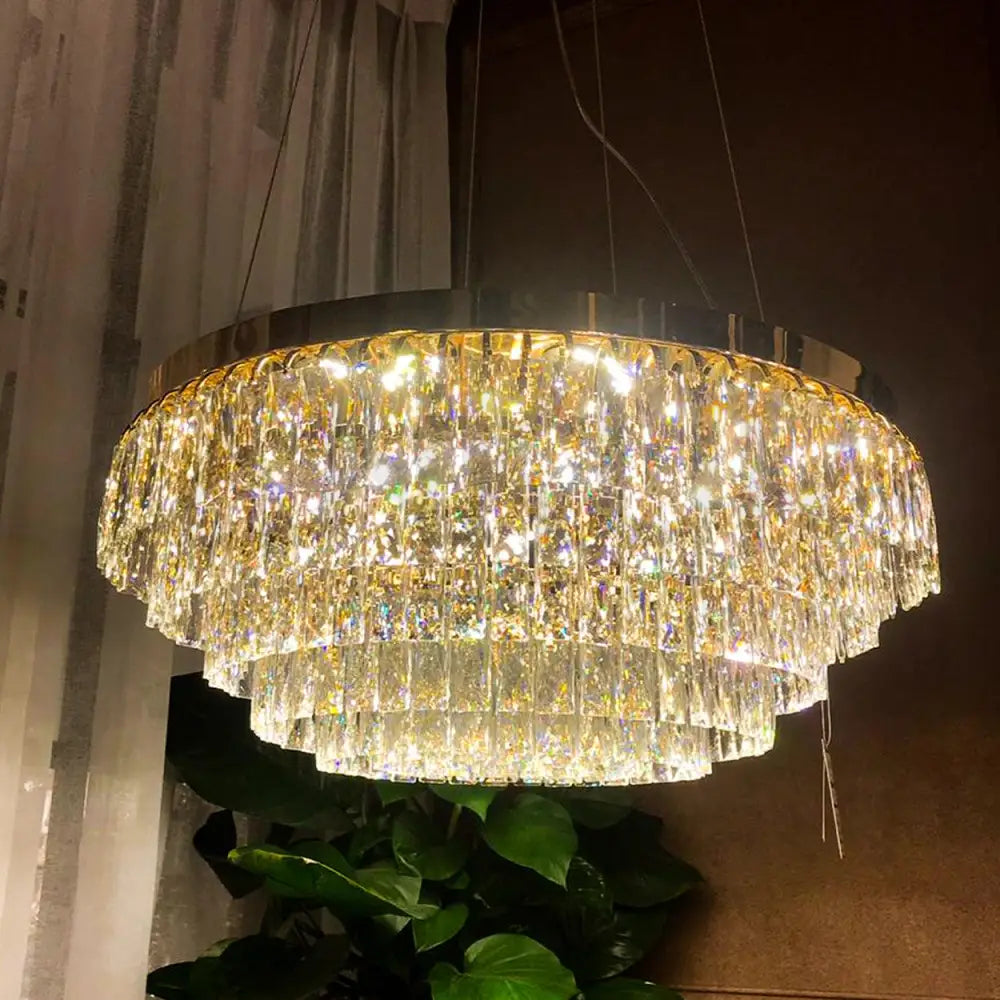 ANKUR ROUND WU LAYERED SPARKLING CRYSTAL LED CHANDELIER - Ankur Lighting