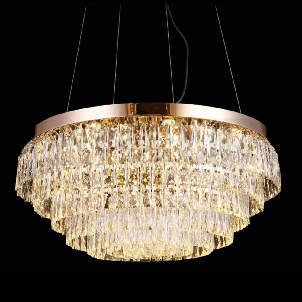 ANKUR ROUND WU LAYERED SPARKLING CRYSTAL LED CHANDELIER - Ankur Lighting