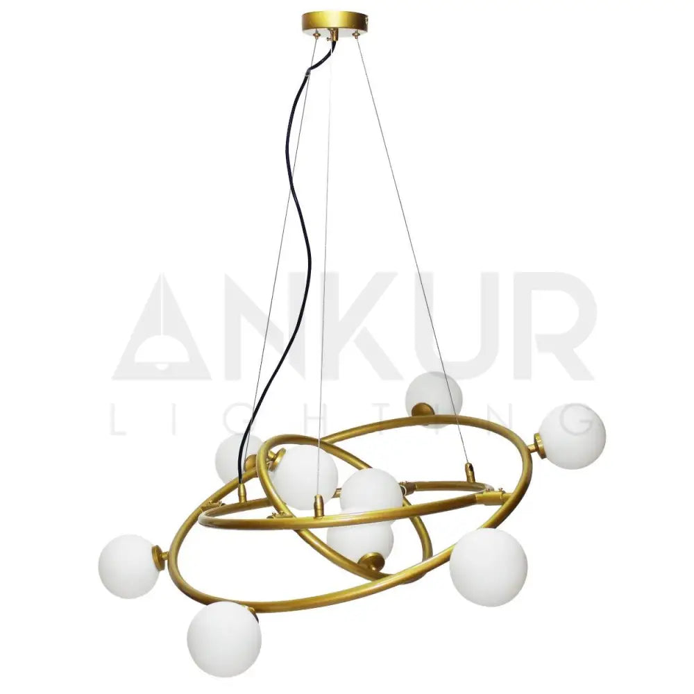 ANKUR SATURN 9 LIGHT GOLD CHANDELIER WITH MILKY WHITE GLOBE - Ankur Lighting