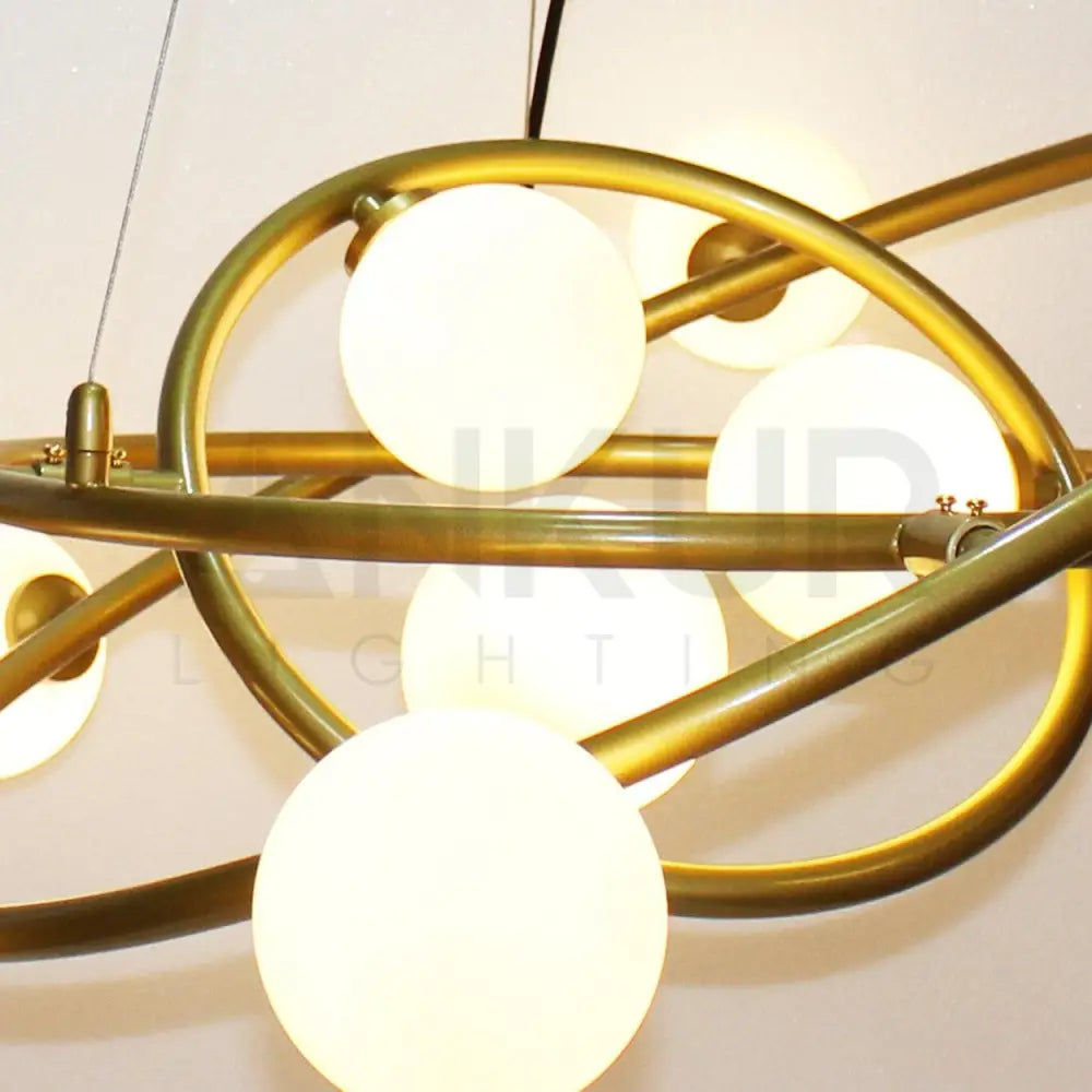 ANKUR SATURN 9 LIGHT GOLD CHANDELIER WITH MILKY WHITE GLOBE - Ankur Lighting
