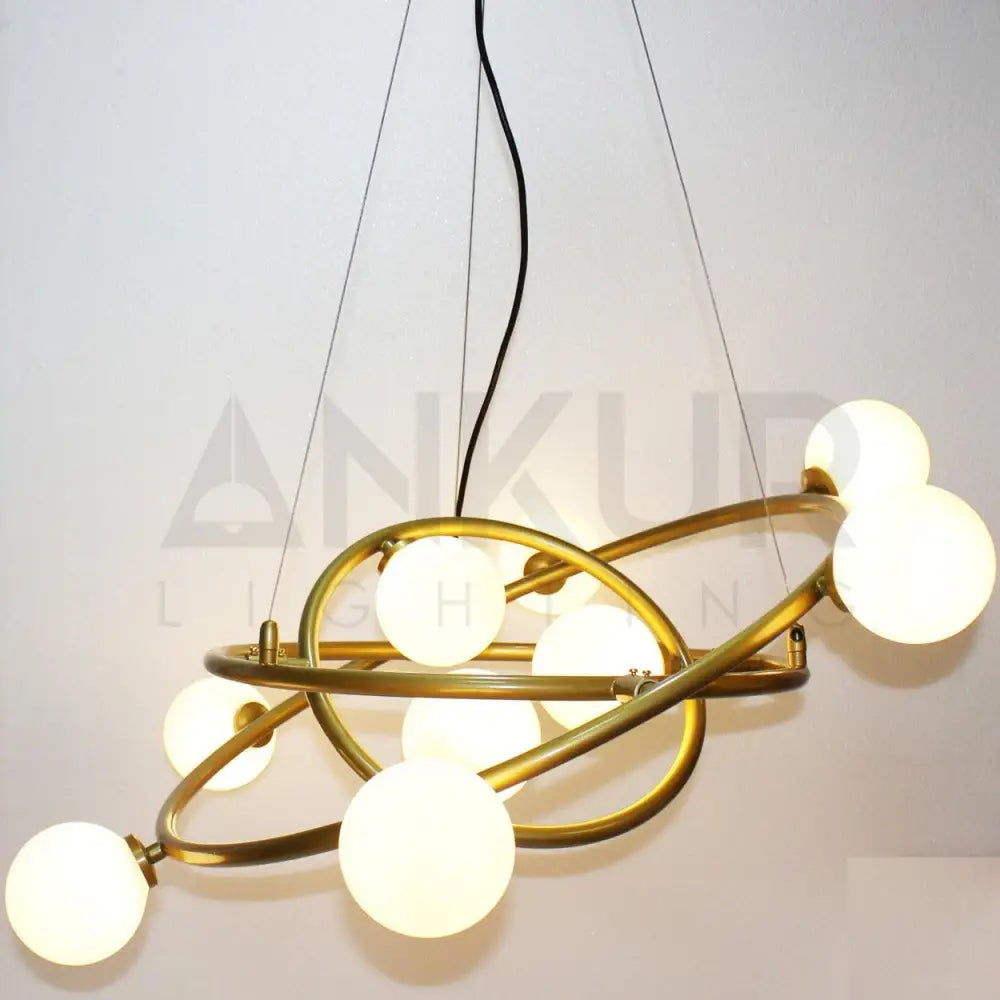 ANKUR SATURN 9 LIGHT GOLD CHANDELIER WITH MILKY WHITE GLOBE - Ankur Lighting