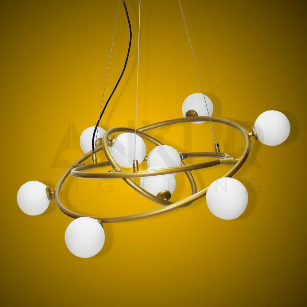 ANKUR SATURN 9 LIGHT GOLD CHANDELIER WITH MILKY WHITE GLOBE - Ankur Lighting