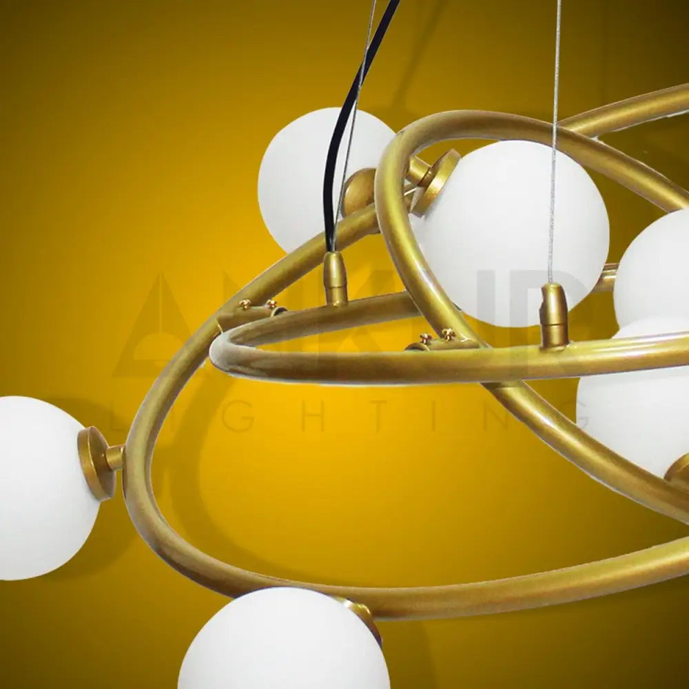 ANKUR SATURN 9 LIGHT GOLD CHANDELIER WITH MILKY WHITE GLOBE - Ankur Lighting