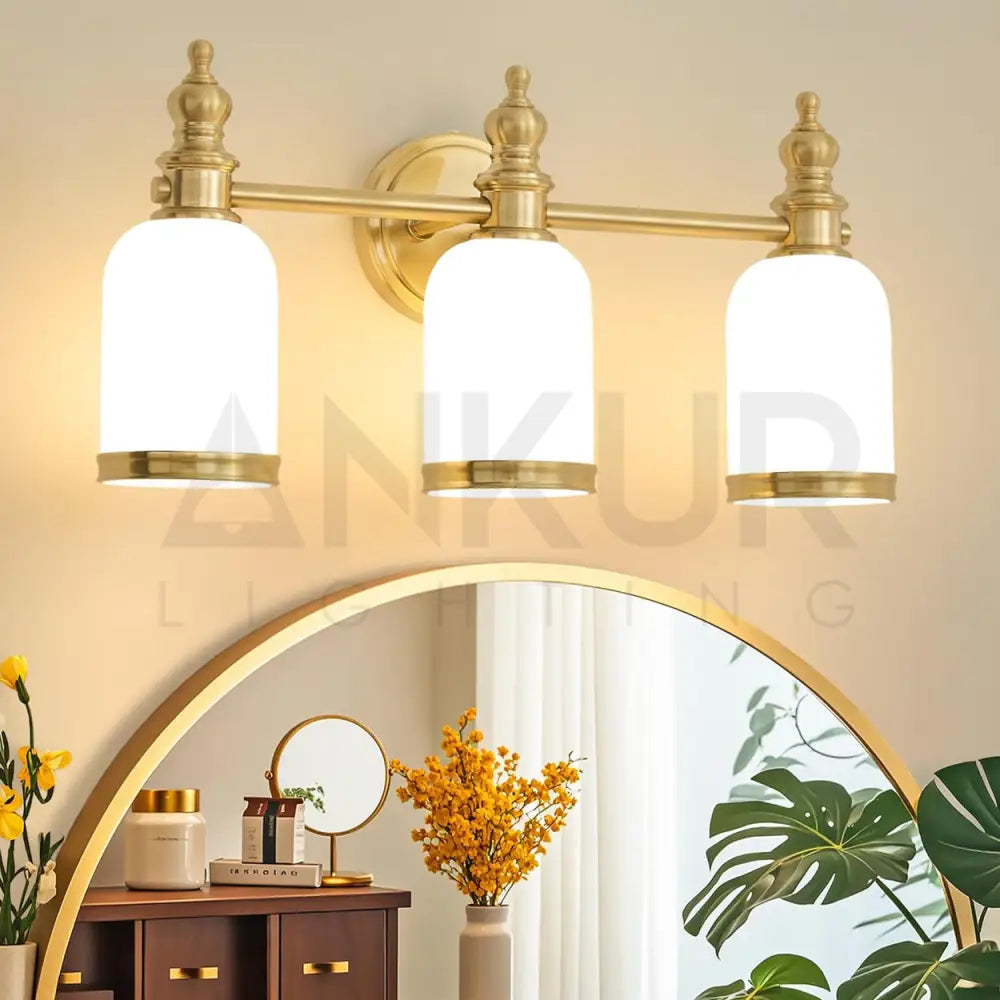 ANKUR SOVEREIGN VINTAGE STYLE METAL AND GLASS MIRROR LIGHT 3 Lamps