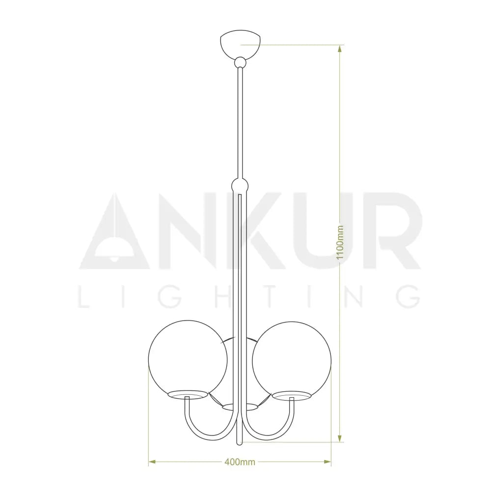 ANKUR SWISS 3 LIGHT MILKY GLASS GLOBE CHANDELIER WITH GOLD METAL - Ankur Lighting