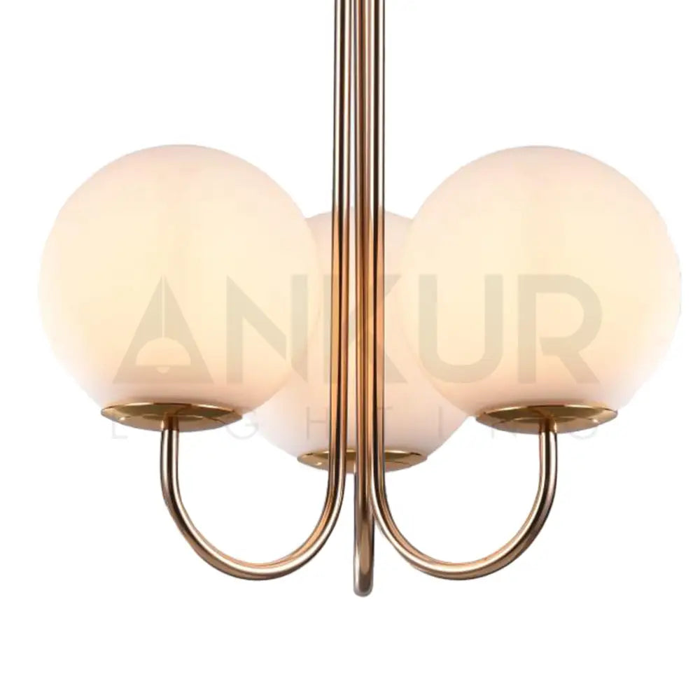 ANKUR SWISS 3 LIGHT MILKY GLASS GLOBE CHANDELIER WITH GOLD METAL - Ankur Lighting