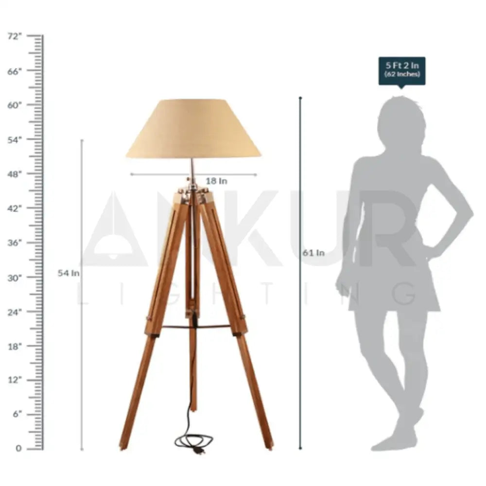 ANKUR TRIPOD WOODEN AND SHADE FLOOR LAMP - Ankur Lighting
