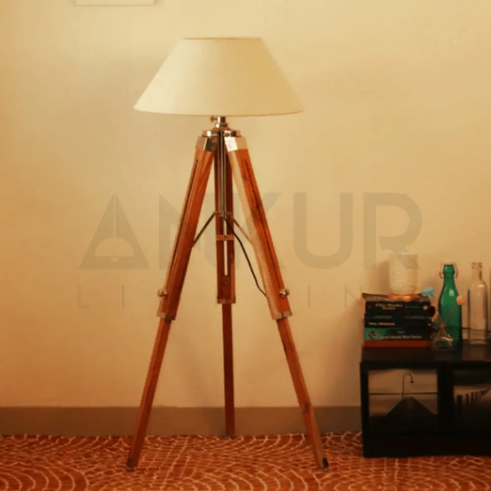 ANKUR TRIPOD WOODEN AND SHADE FLOOR LAMP - Ankur Lighting