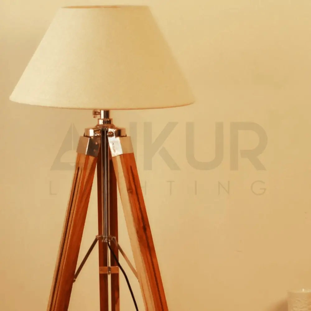 ANKUR TRIPOD WOODEN AND SHADE FLOOR LAMP - Ankur Lighting
