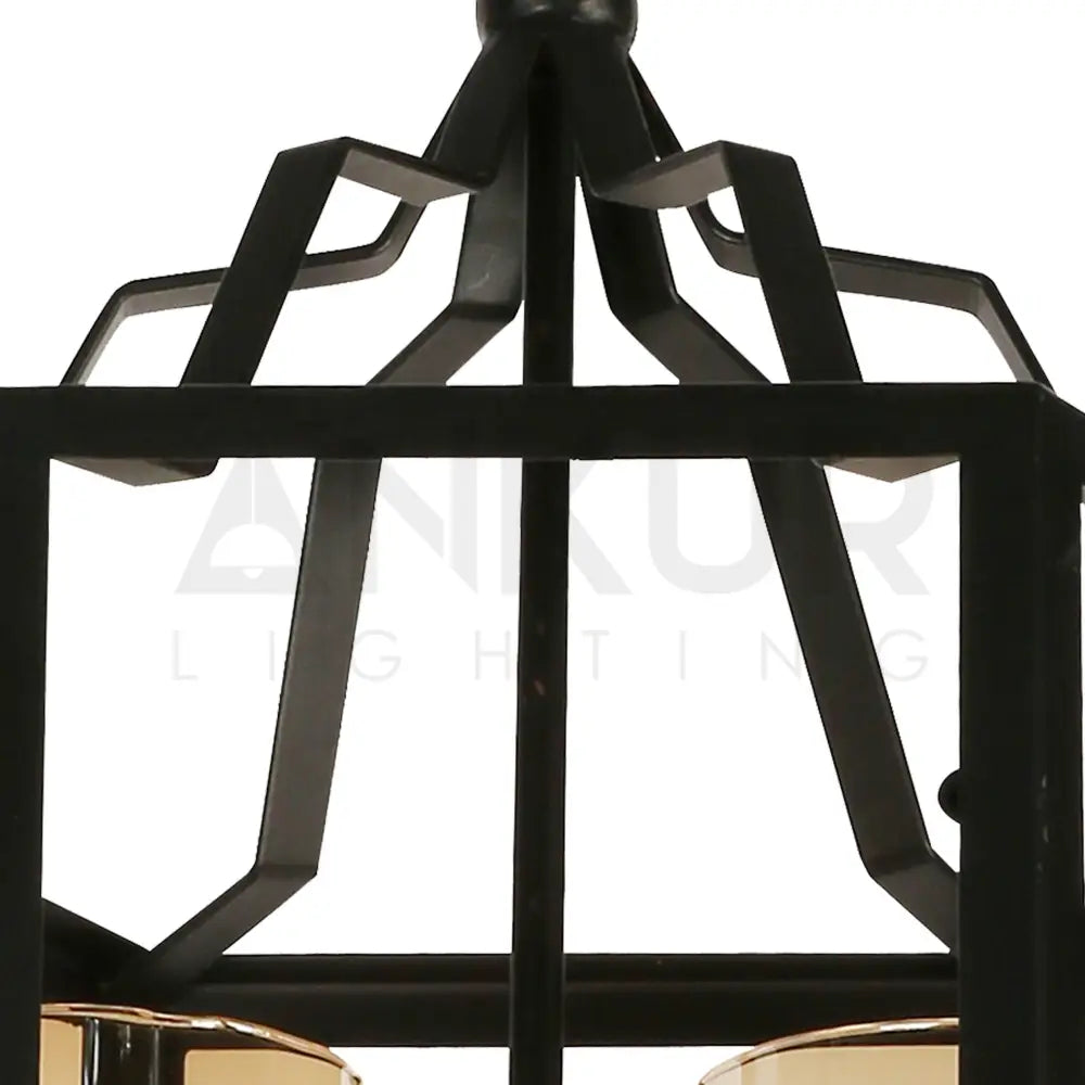 ANKUR UPTOWN 3 LIGHT BLACK METAL CAGE WITH AMBER/CHAMPAGNE GLASS CHANDELIER - Ankur Lighting