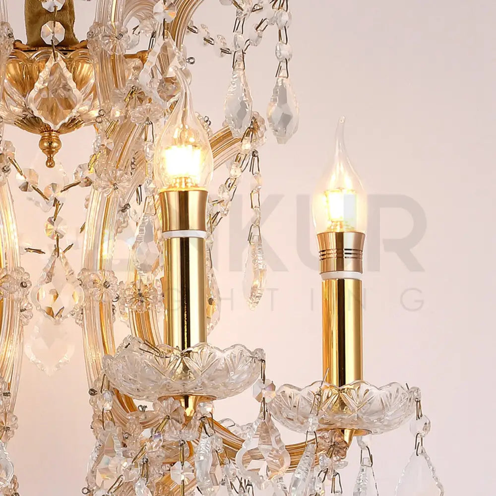 ANKUR VEGAS 6 LIGHT GOLDEN ARMS CRYSTAL CHANDELIER - Ankur Lighting