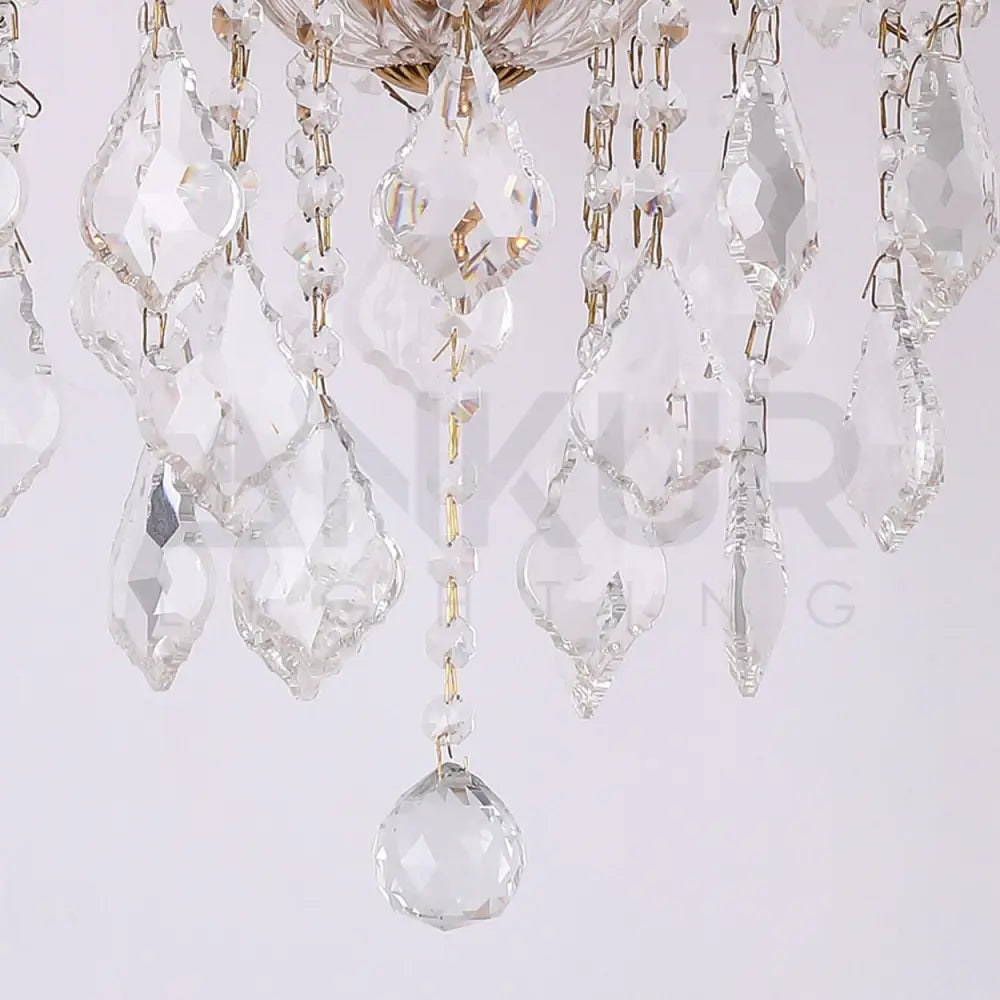 ANKUR VEGAS 6 LIGHT GOLDEN ARMS CRYSTAL CHANDELIER - Ankur Lighting